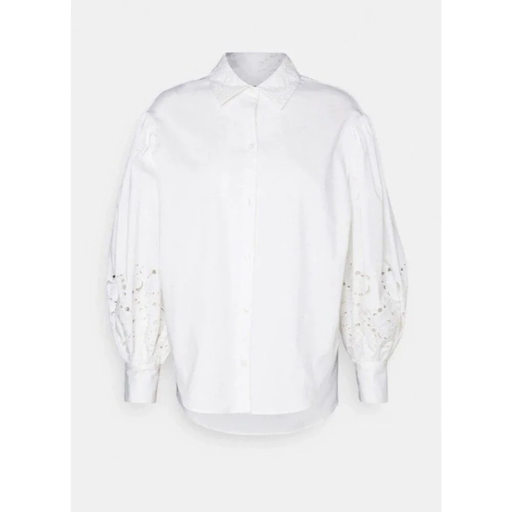 Kate Spade New York Poplin Cutwork Shirt White Button Down Eyelet Sleeve Size 8